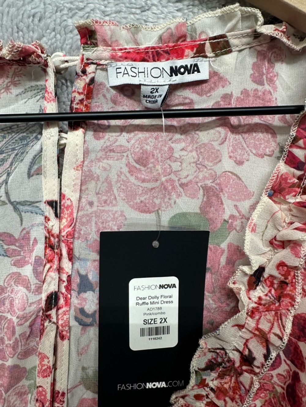 Fashion Nova Dear Dolly Floral Ruffle Mini Dress 2X Pink Boho Cottagecore NWT - Picture 7 of 11